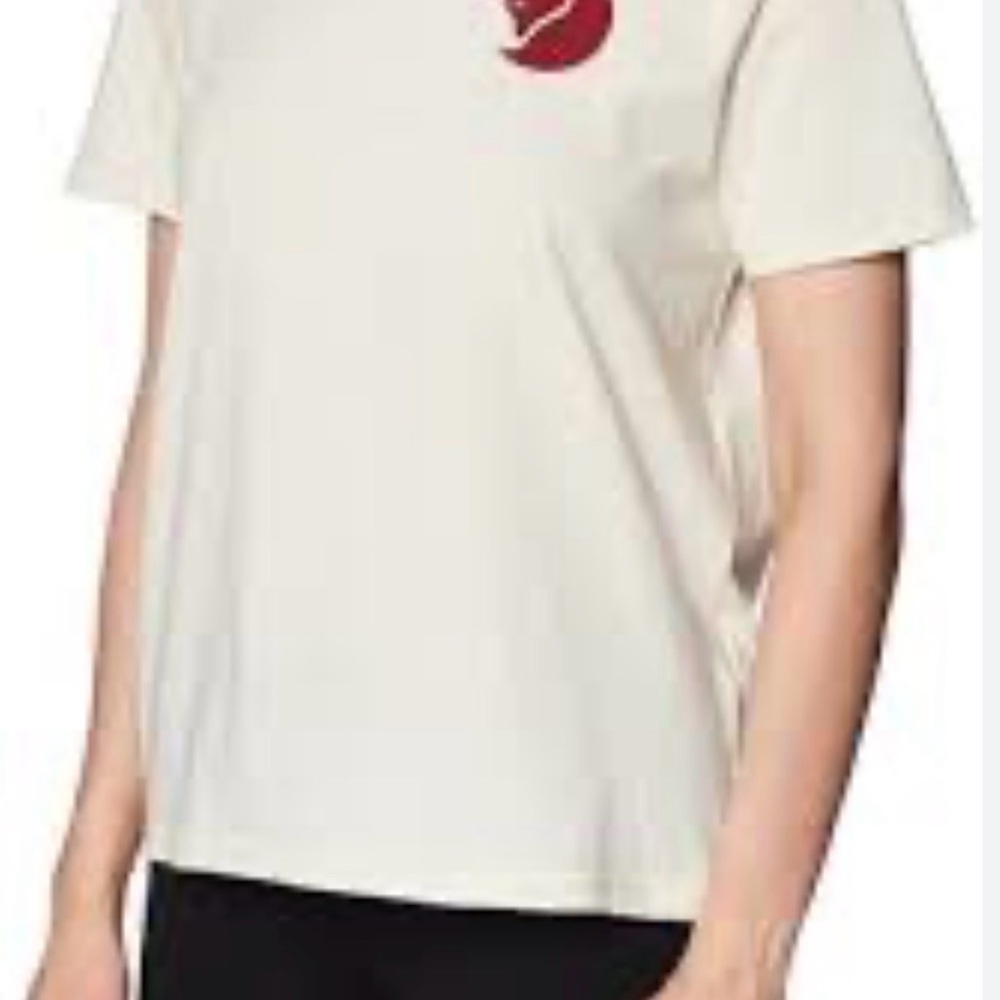 Fjallraven Short-Sleeve Tee in Cream with Red Logo nwt